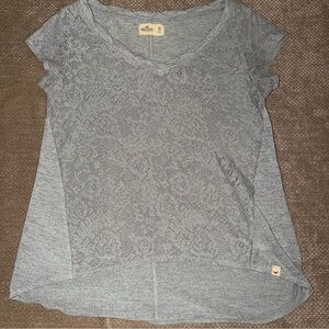 Hollister Women's Short Sleeve Gray Lace Tee